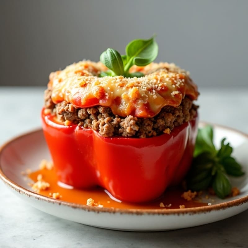 Lean Ground Beef and Turkey Stuffed Bell Peppers with a Crispy Parmesan Topping
