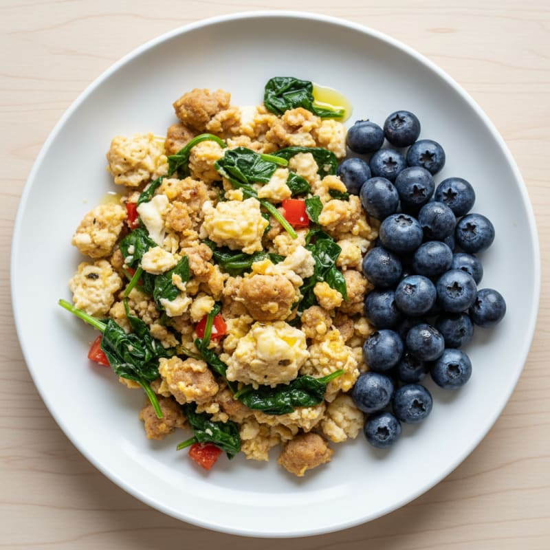 Egg White and Turkey Sausage Scramble with Spinach