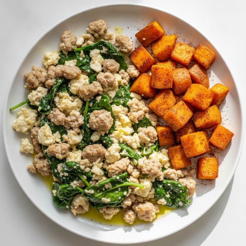 Egg White and Turkey Sausage Scramble with Spinach
