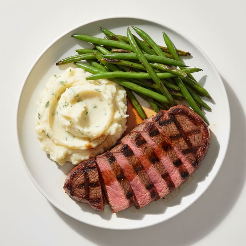 Grilled Steak with Green Beans and Mashed Potato