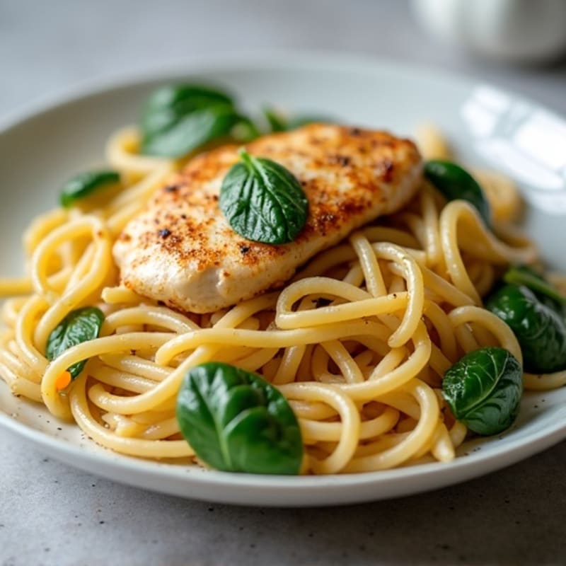 Chicken with Creamy Garlic Whole Wheat Pasta