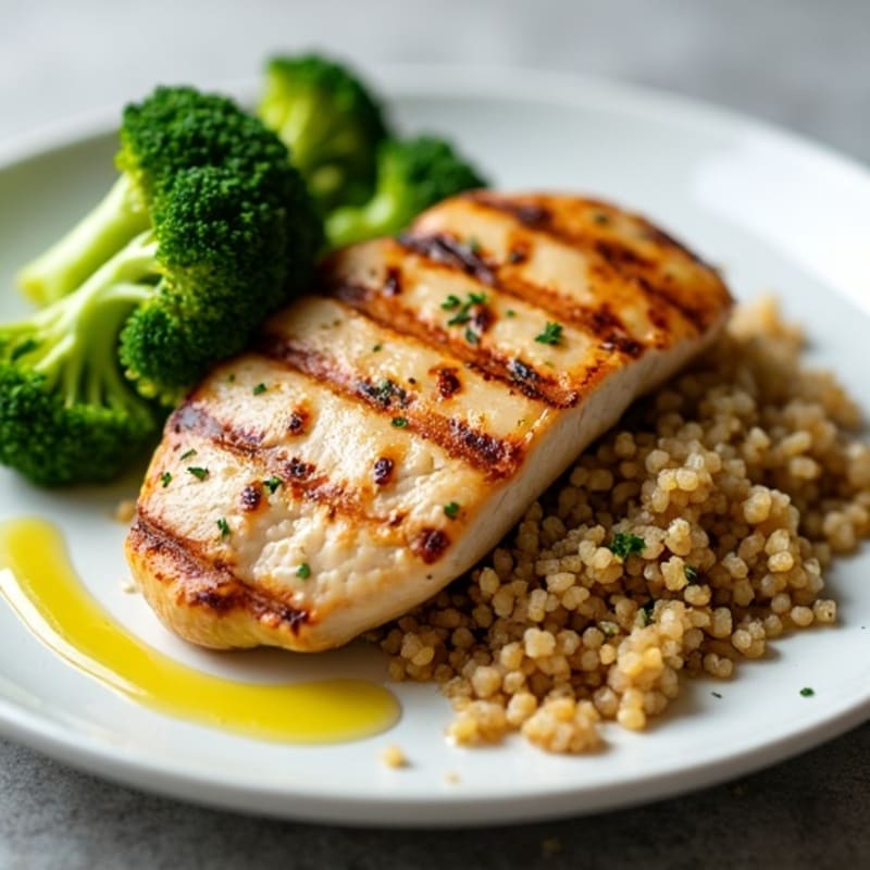 Grilled Chicken Breast with Roasted Broccoli and Quinoa