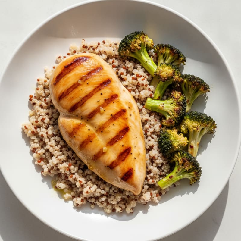 Grilled Chicken Breast with Quinoa and Roasted Broccoli