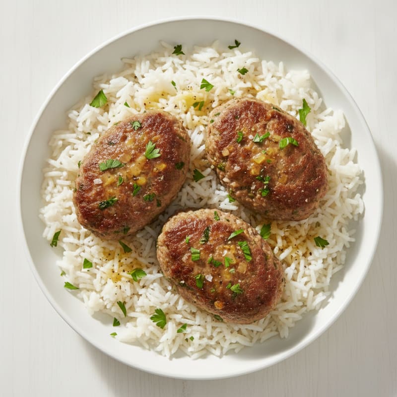 Herb-Baked Beef Patties with Basmati Rice