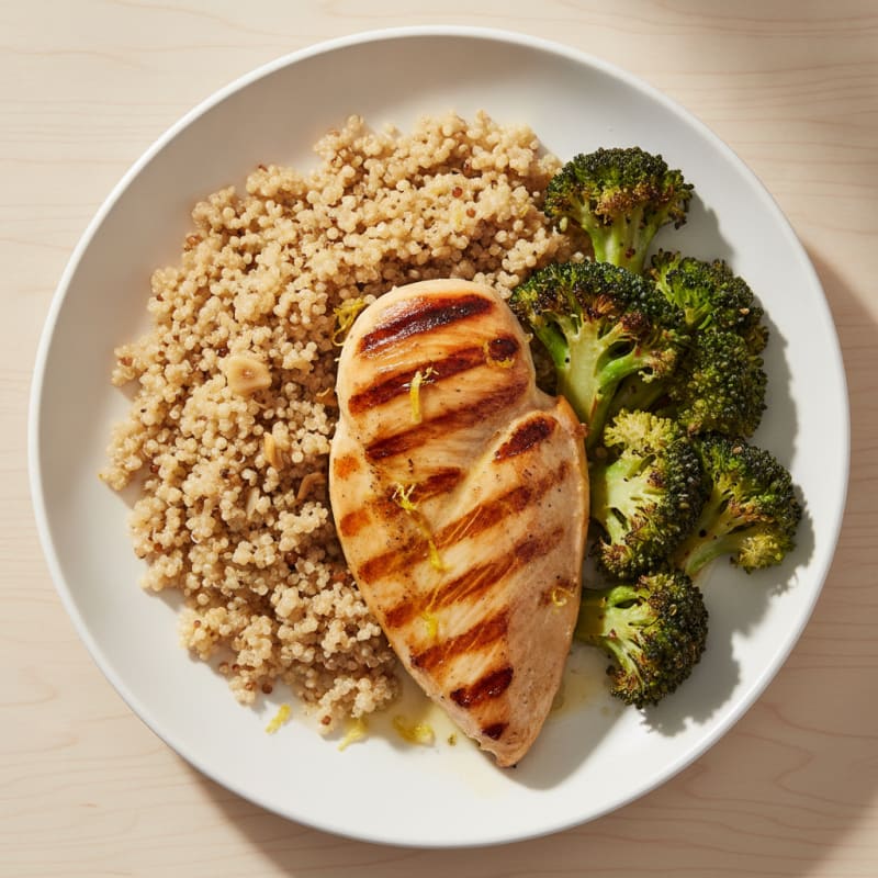 Grilled Chicken Breast with Quinoa and Roasted Broccoli
