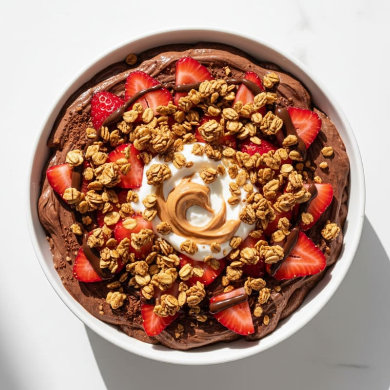 Chocolate Protein Mousse with Sliced Strawberries