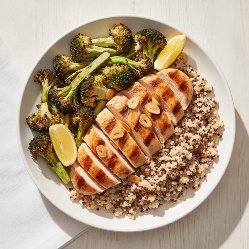 Grilled Chicken Breast with Quinoa and Roasted Broccoli