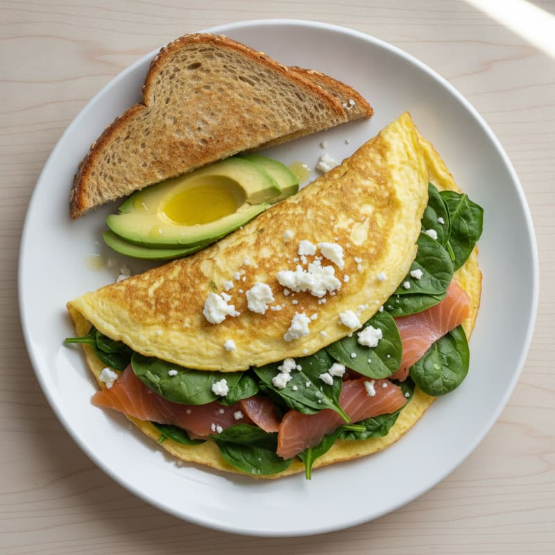 Egg White and Spinach Omelet with Smoked Salmon and Avocado
