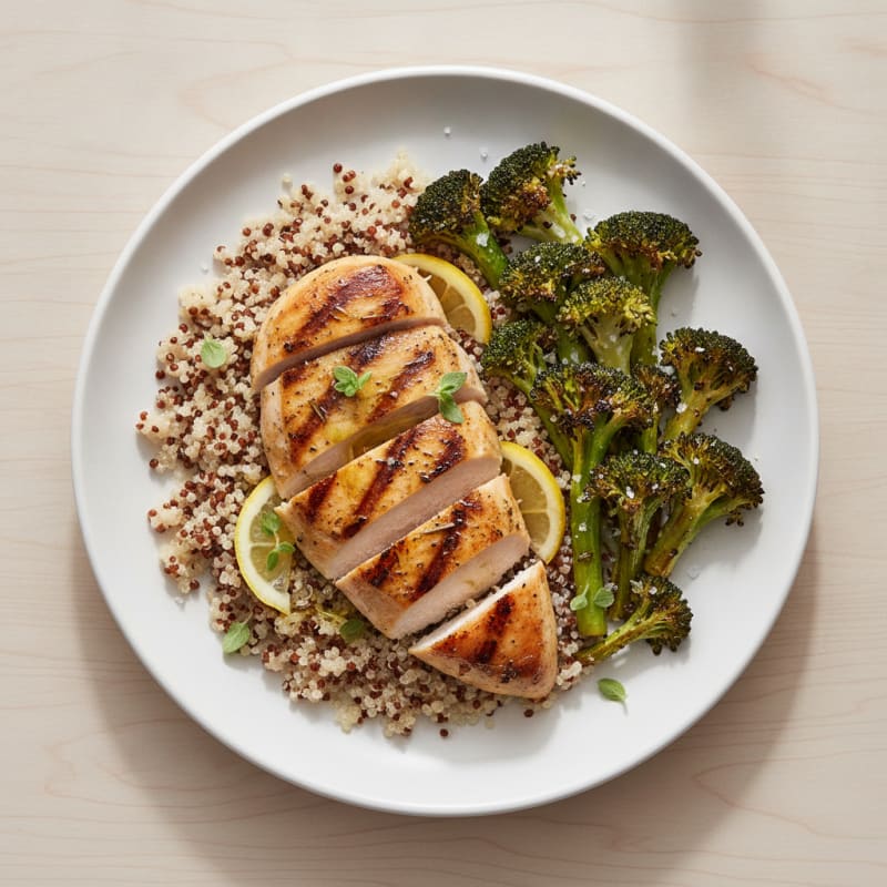 Grilled Chicken Breast with Quinoa and Roasted Broccoli