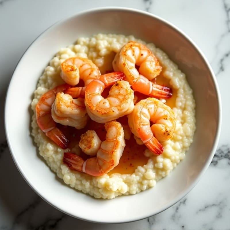 Creamy Cauliflower Grits with Spicy Garlic Shrimp