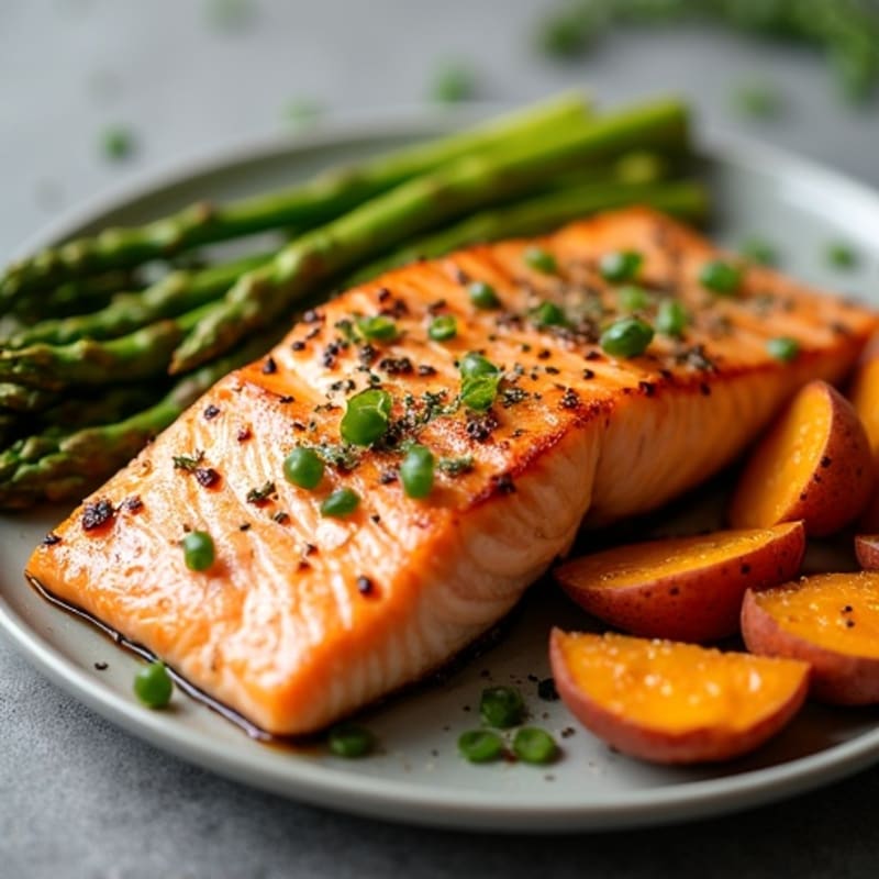 Sheet Pan Salmon with Roasted Asparagus and Sweet Potatoes