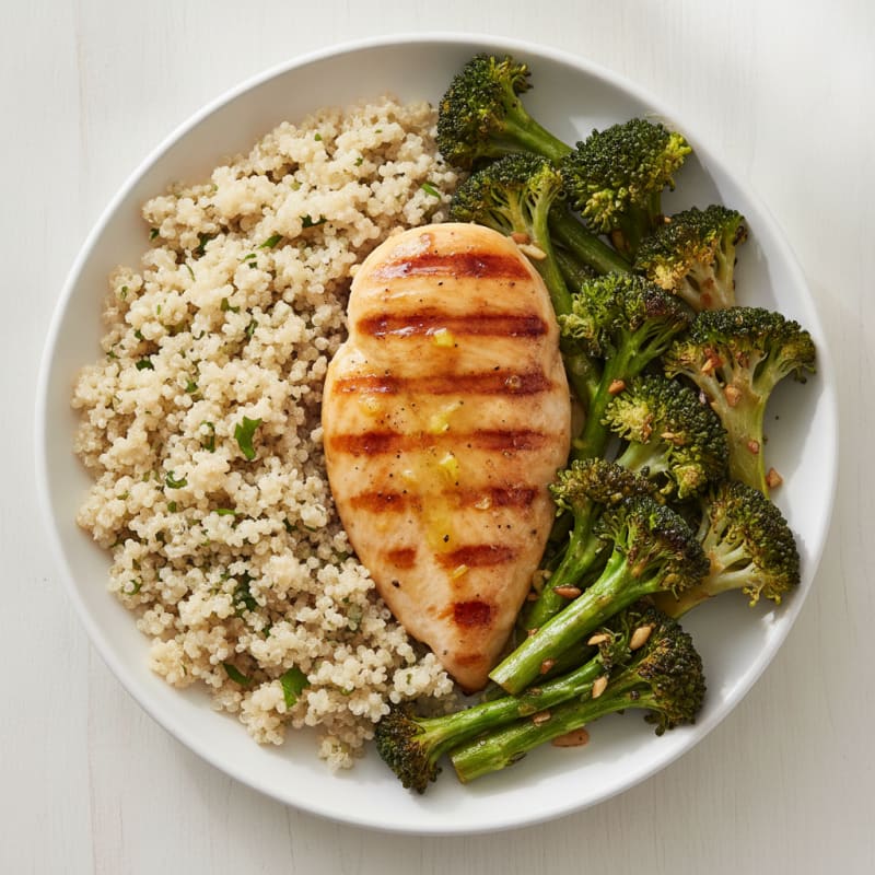 Grilled Chicken Breast with Quinoa and Roasted Broccoli