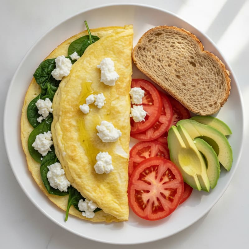 Egg White Spinach Omelette with Cottage Cheese and Tomato
