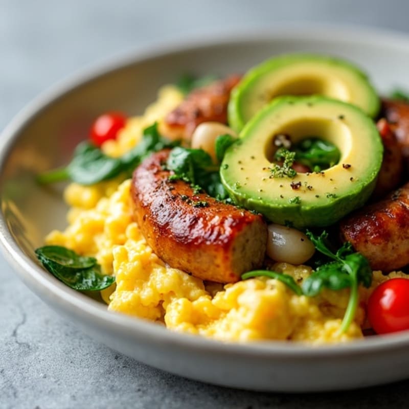 Savory Chicken Sausage and Egg Scramble with Creamy Avocado