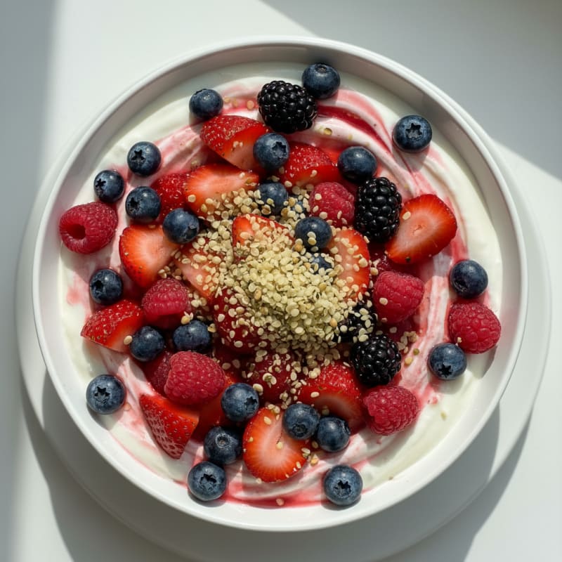Vanilla Greek Yogurt with Mixed Berries and Protein Powder