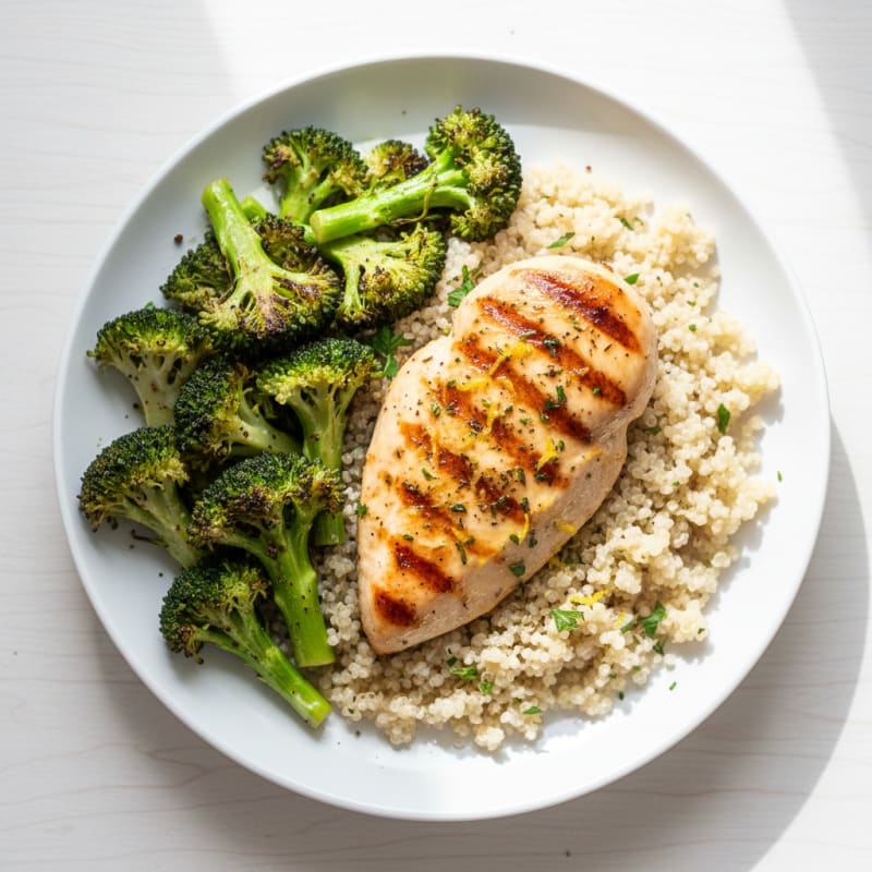 Grilled Chicken Breast with Quinoa and Roasted Broccoli