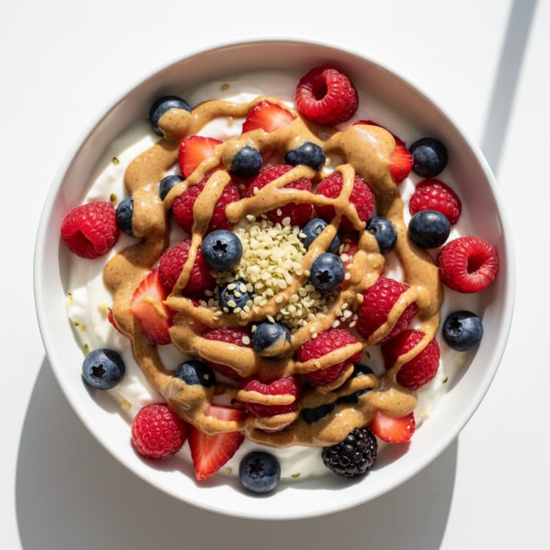 Greek Yogurt Bowl with Mixed Berries and Almond Butter
