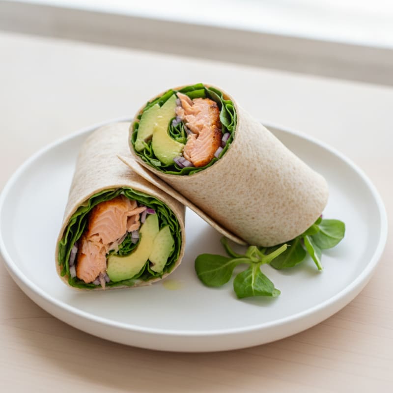 Pan-Seared Salmon Avocado Salad Wrap