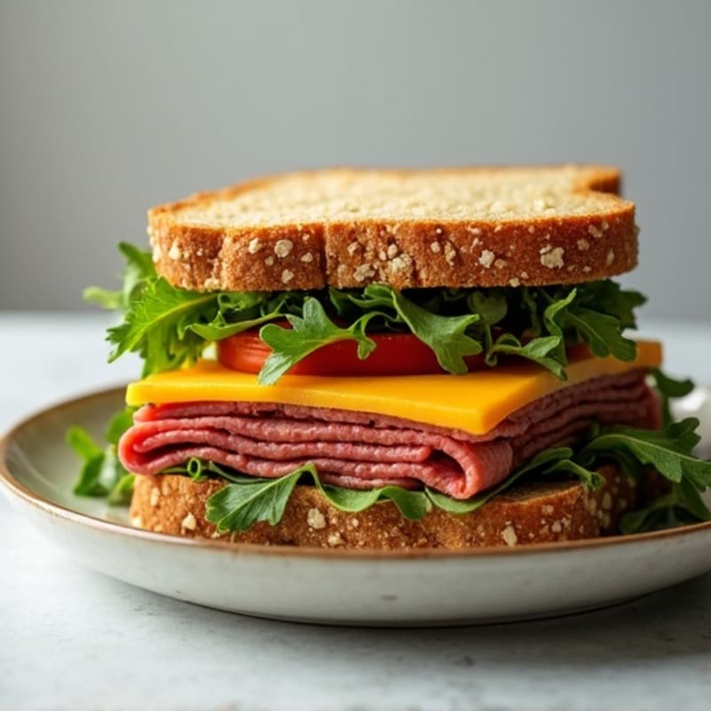 Lean Roast Beef and Sharp Cheddar Sandwich with Fresh Arugula