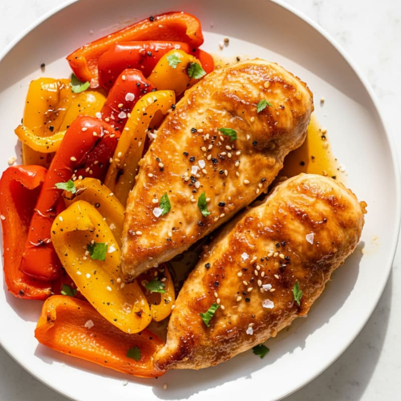 Crispy Honey-Garlic Chicken with Roasted Peppers