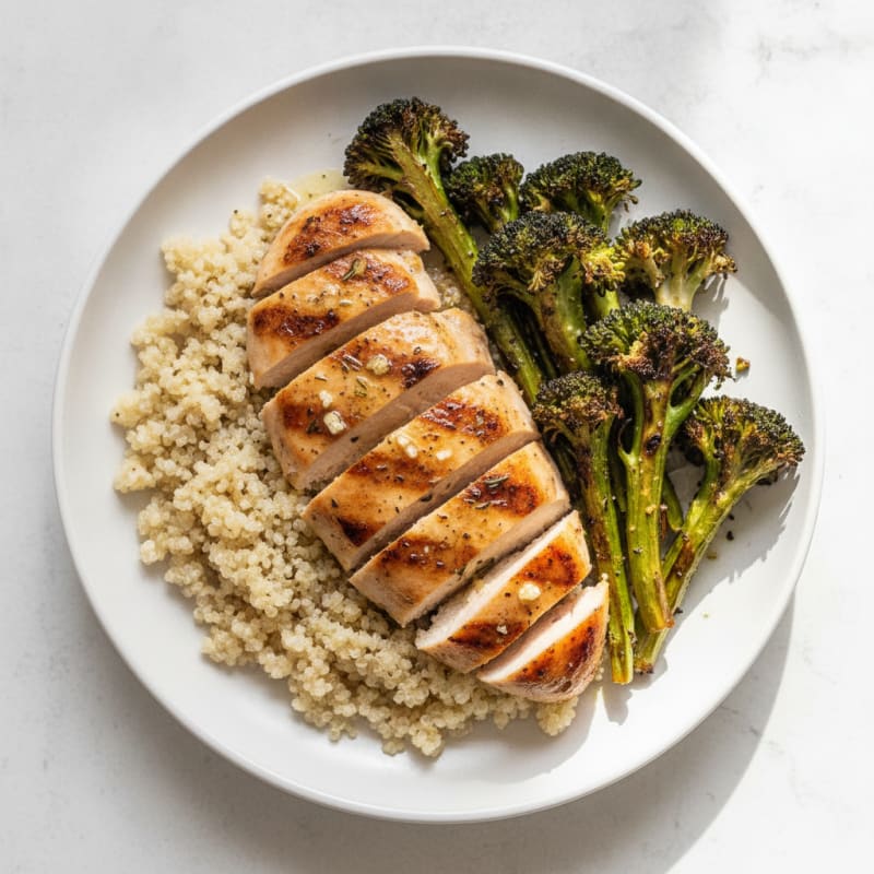 Grilled Chicken Breast with Quinoa and Roasted Broccoli