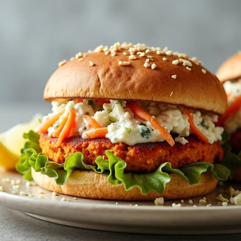 Lean Grilled Buffalo Chicken Burgers with Tangy Blue Cheese Slaw