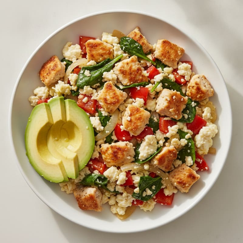 Egg White and Chicken Veggie Scramble