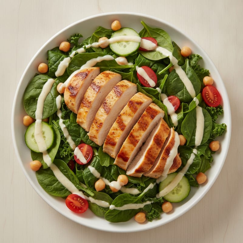 Grilled Chicken Salad with Mixed Greens and Chickpeas