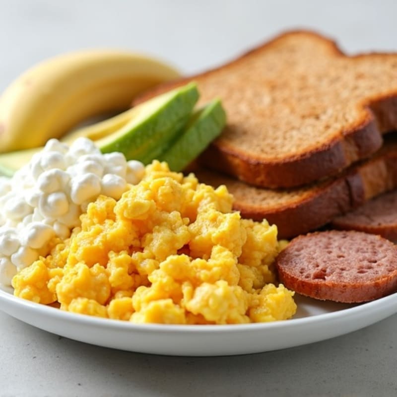 Egg White Scramble with Turkey Sausage and Cottage Cheese