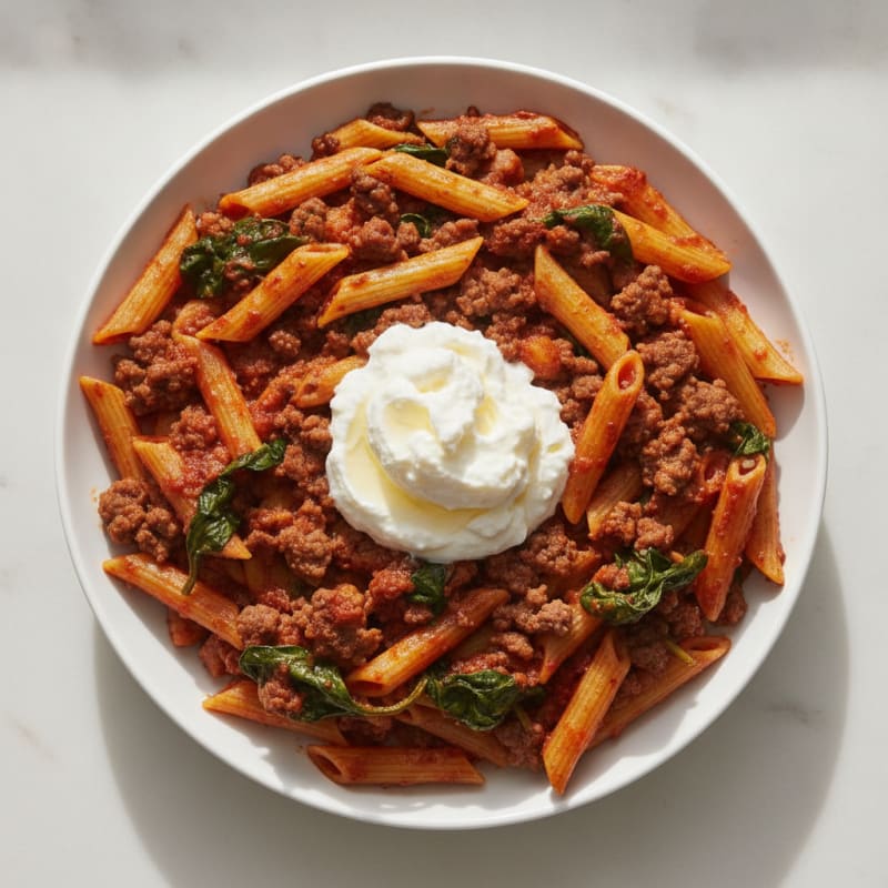 Lean Beef and Spinach Pasta Bake with Ricotta