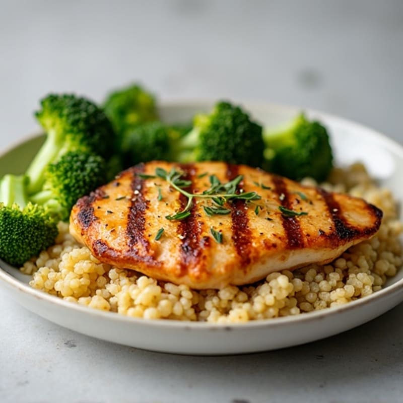 Grilled Chicken Breast with Quinoa and Roasted Broccoli
