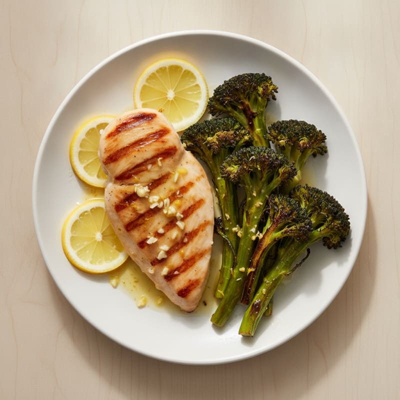 Grilled Chicken Breast with Roasted Broccoli and Lemon