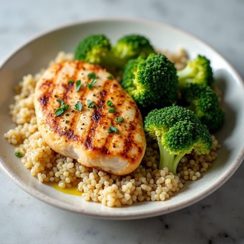 Grilled Chicken Breast with Roasted Broccoli and Quinoa