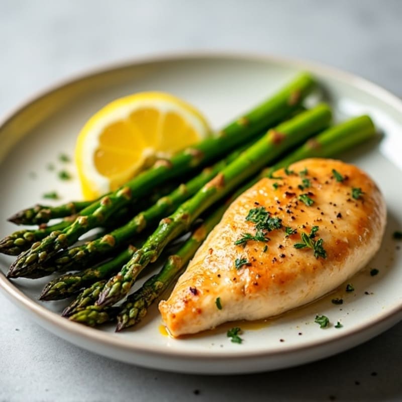 Lemon Garlic Pan-Seared Chicken Breast with Roasted Asparagus