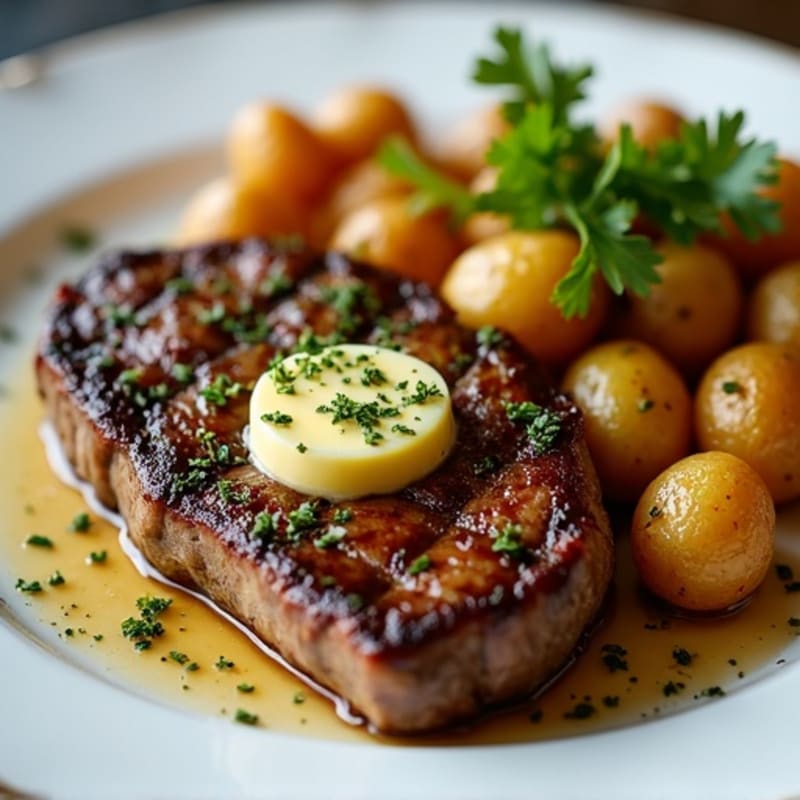 Herb-Garlic Butter Seared Steak with Roasted Baby Potatoes