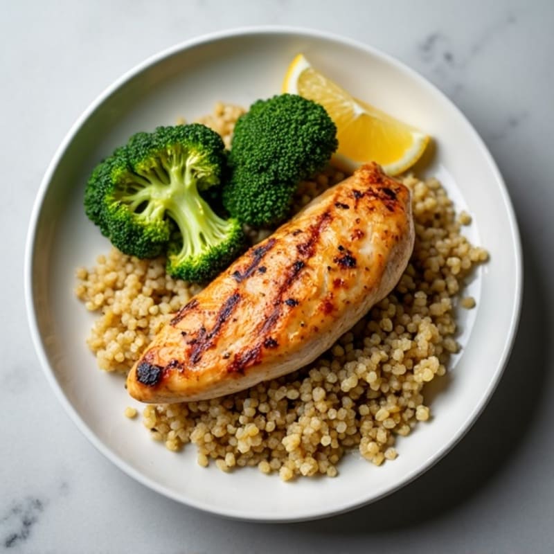 Grilled Chicken Breast with Quinoa and Roasted Broccoli