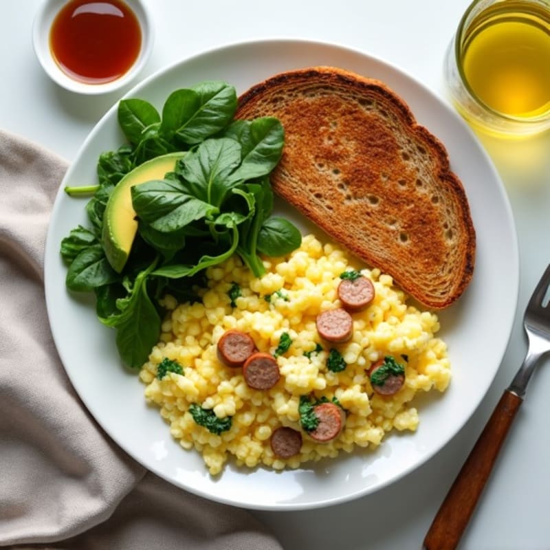 Egg White Scramble with Turkey Sausage and Spinach