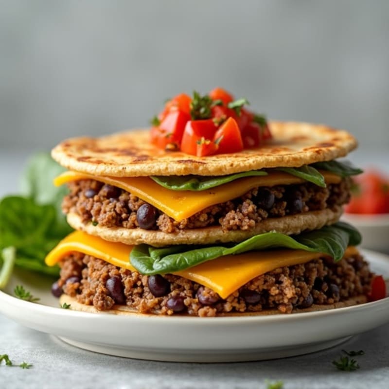 Cheesy Beef and Black Bean Tortilla Stack