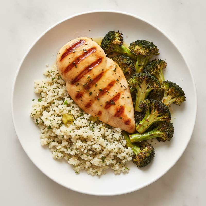 Grilled Chicken Breast with Quinoa and Roasted Broccoli