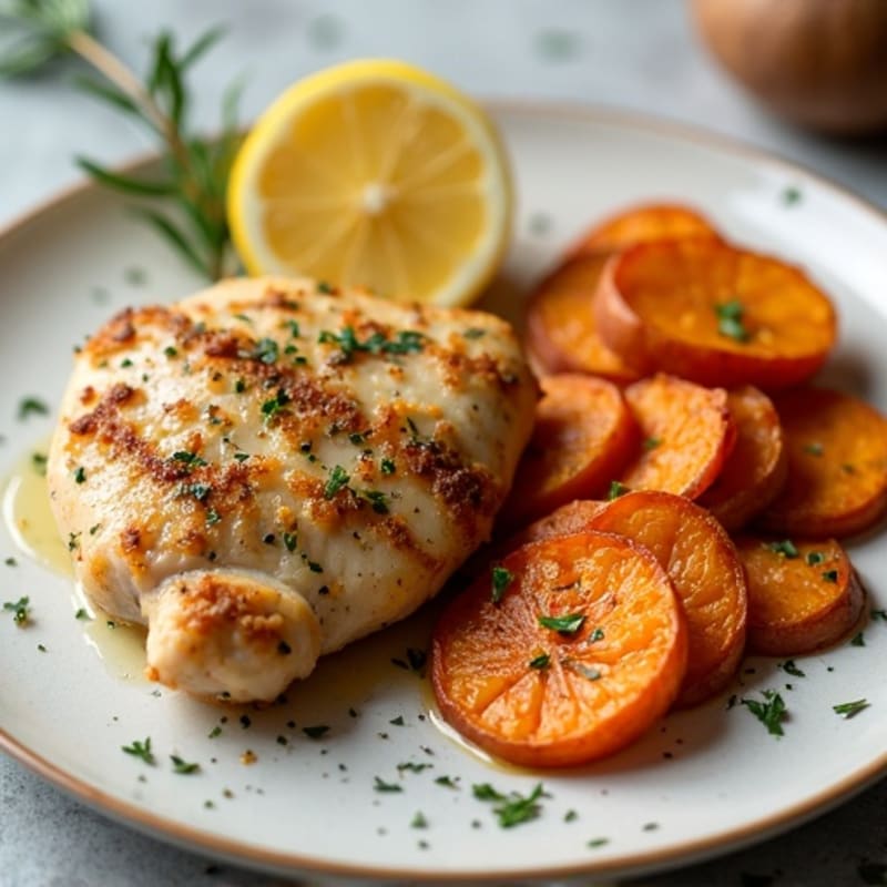Crispy Lemon-Herb Chicken with Roasted Sweet Potatoes
