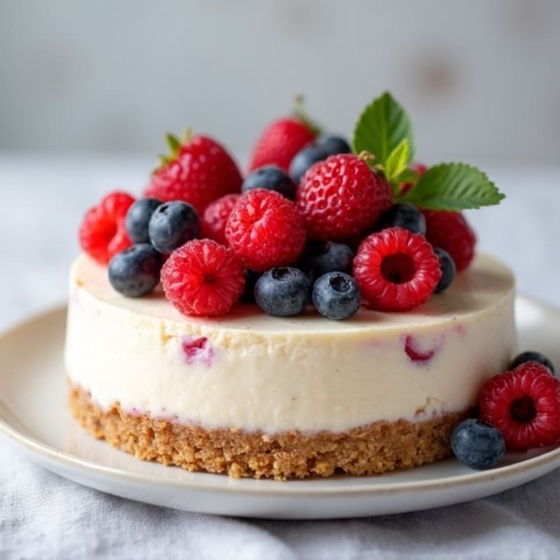 Greek Yogurt Protein Cheesecake with Mixed Berries