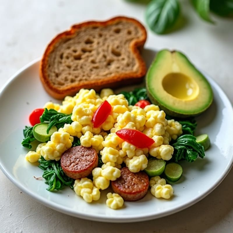 Egg White Scramble with Turkey Sausage and Spinach