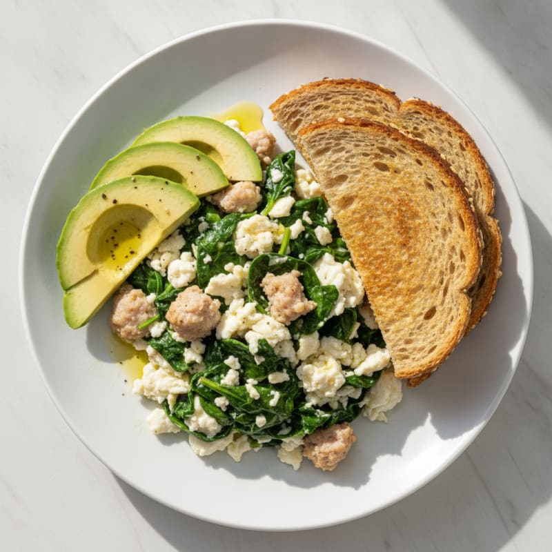 Egg White Scramble with Turkey Sausage and Spinach