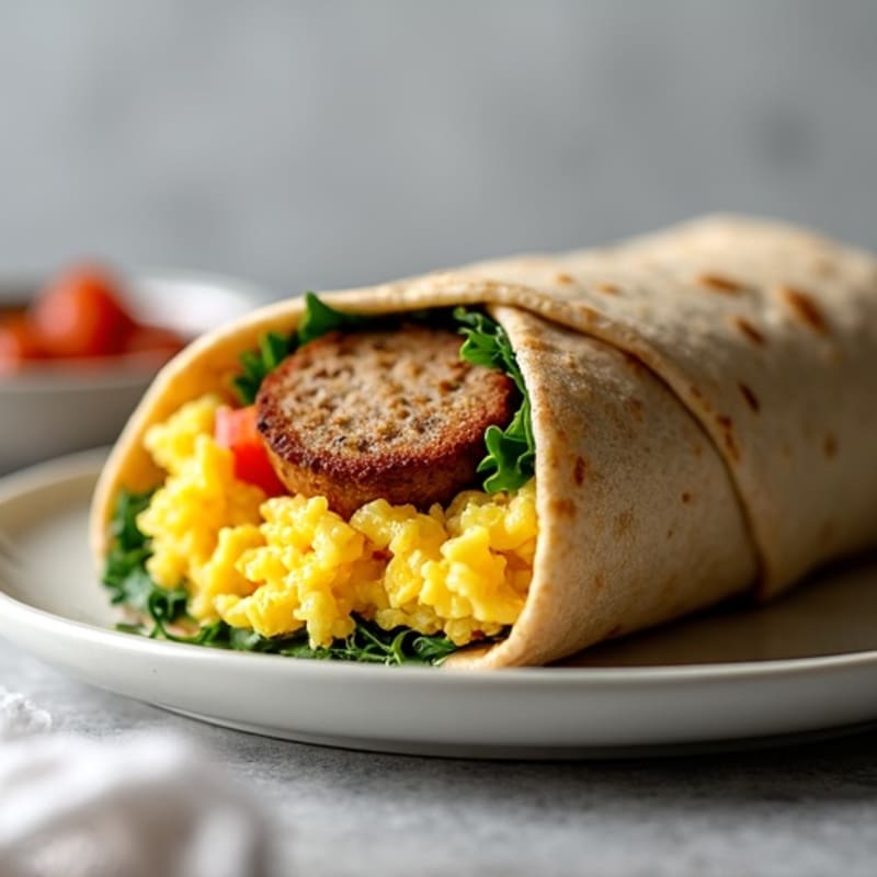 Hearty Scrambled Egg and Turkey Sausage Breakfast Burrito