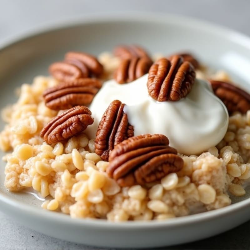 Creamy Vanilla Protein Oatmeal with Crunchy Toasted Pecans