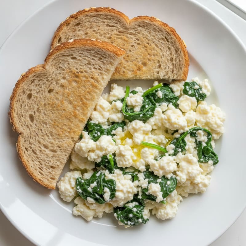 Egg White and Cottage Cheese Scramble with Spinach and Toast