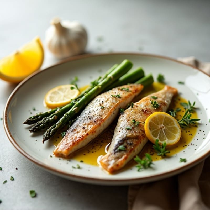 Pan-Seared Sardines with Lemon-Garlic Roasted Asparagus
