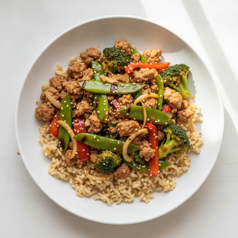 Turkey and Vegetable Stir-Fry with Brown Rice