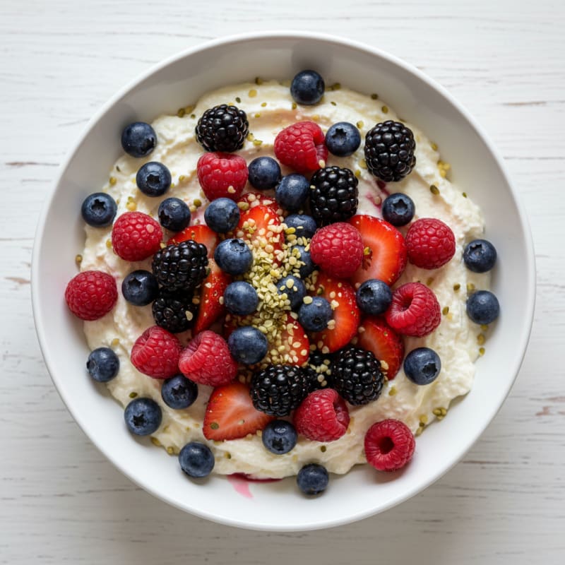 Cottage Cheese Protein Pudding with Mixed Berries