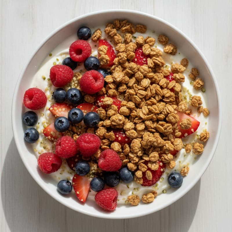 Creamy Greek Yogurt Bowl with Protein Granola and Berries